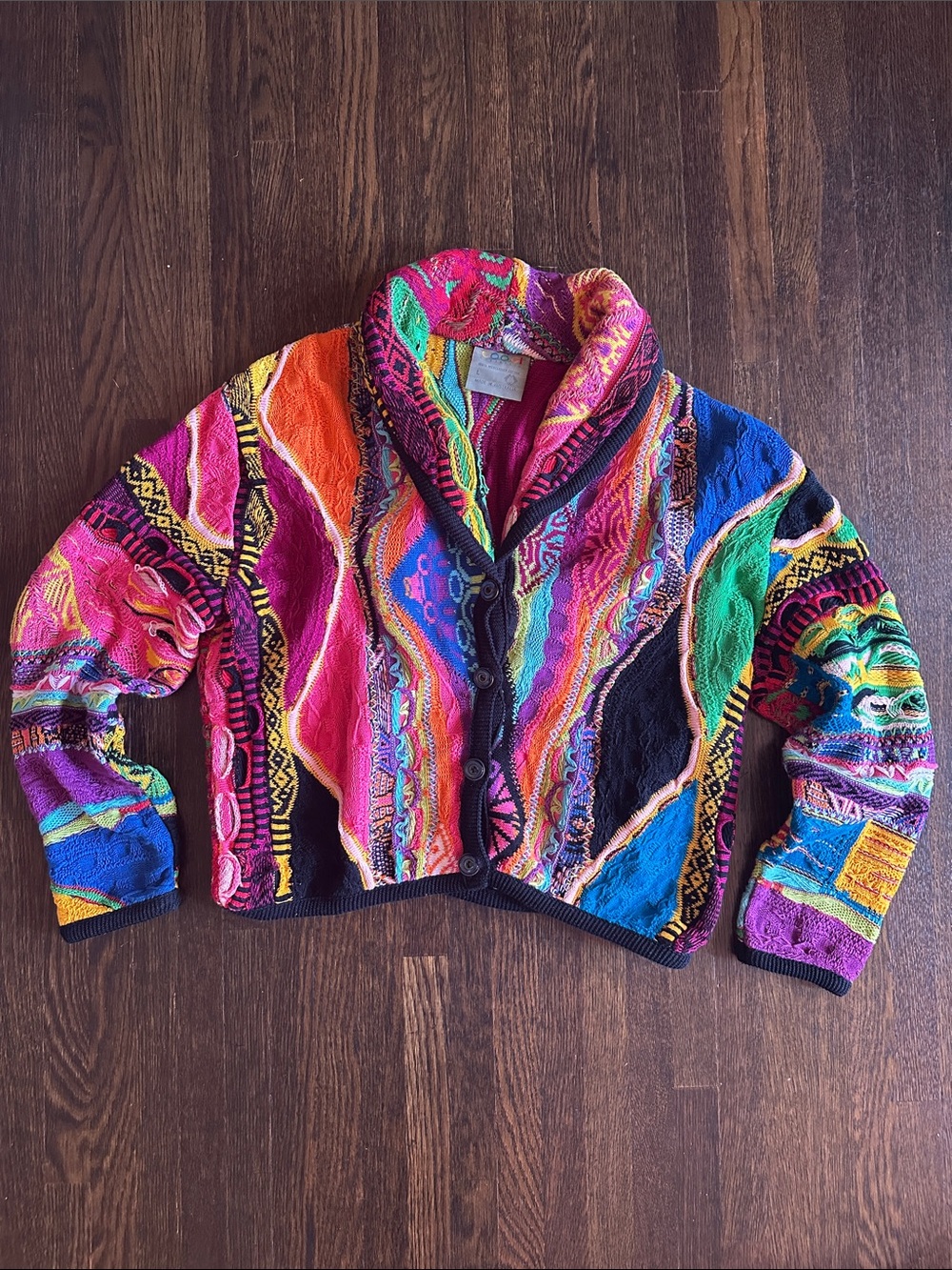 COOGI Australia Multicolor Knit Shawl Collar Cropped Sweater Cardigan size Large